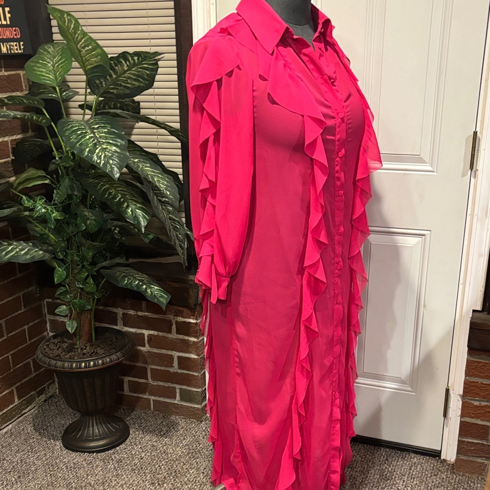 Eloquii Sheer Pink Ruffled Dress - Picture 2 of 8
